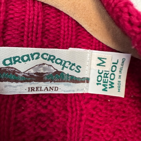 Aran Crafts Merino Wool Made in Ireland Cable Knit Zip-Front Cardigan Red M - Picture 4 of 6